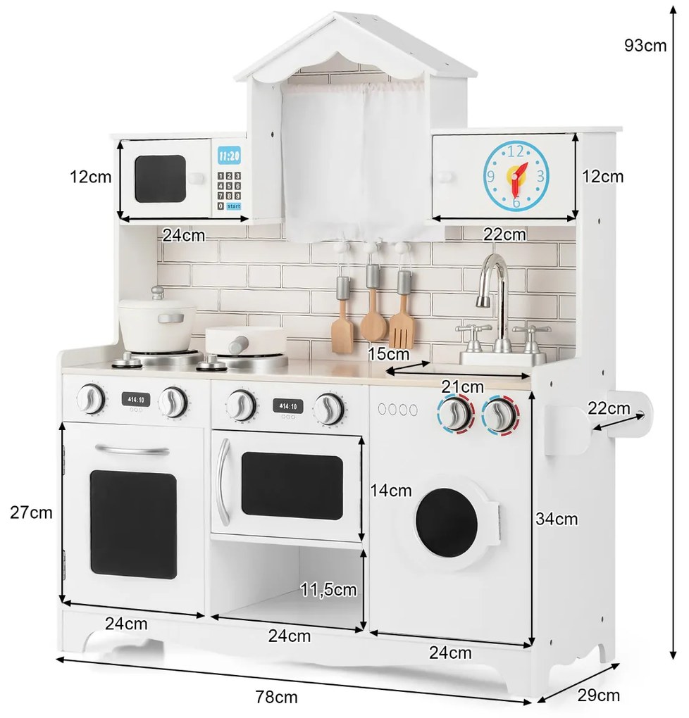 Cozinha Brincar de madeira para crianças com máquina de lavar roupa Forno micro-ondas Forno lava-loiça Fogão Brinquedo de cozinha para crianças com ma