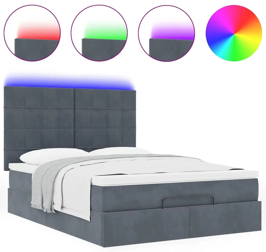 Estrutura de cama otomana colchões 140x200 cm cinzento escuro