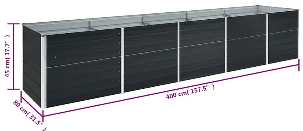 Canteiro elevado jardim aço galvanizado 400x80x45 cm antracite