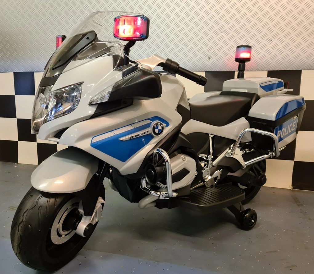 Mota eletrica para crianças policia BMW R1200 Pneus Borracha Branca