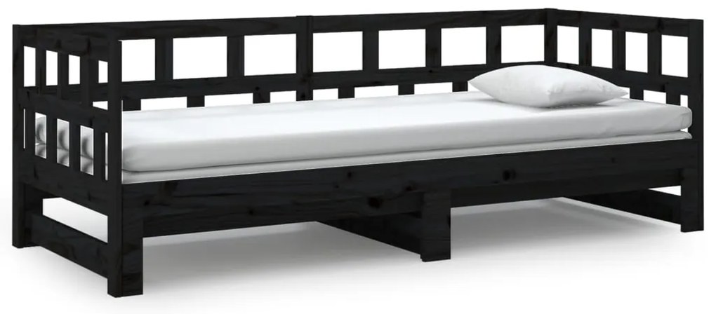 Estrutura sofá-cama de puxar 2x(90x200) cm pinho maciço preto
