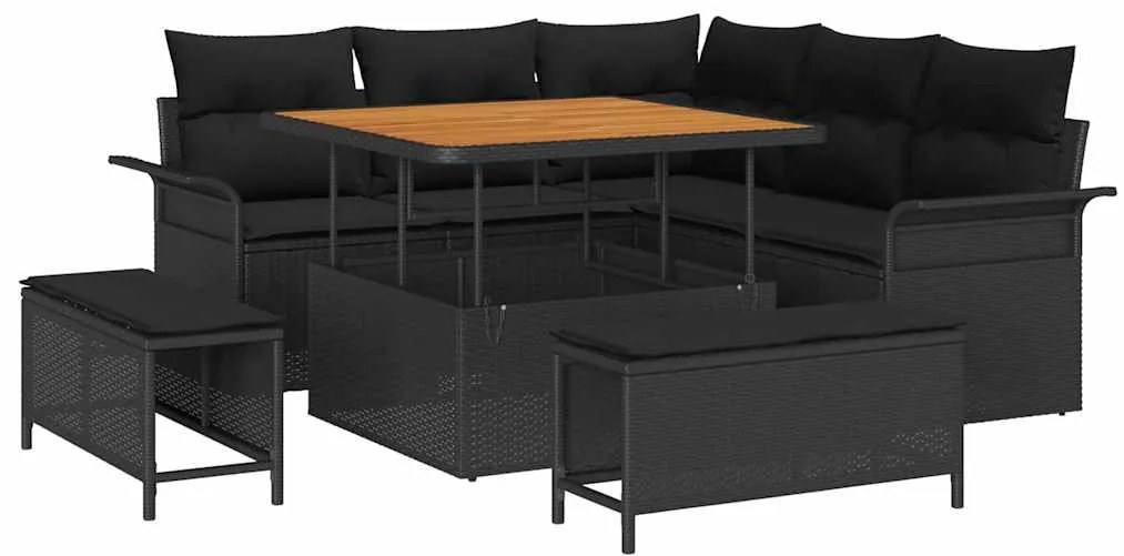 Conjunto de Sofá de Jardim 8 Peças com Almofadas Rattan de Polipropile