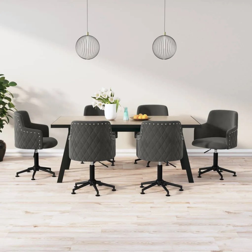 vidaXL Cadeiras de jantar giratórias 6 pcs veludo cinzento-escuro