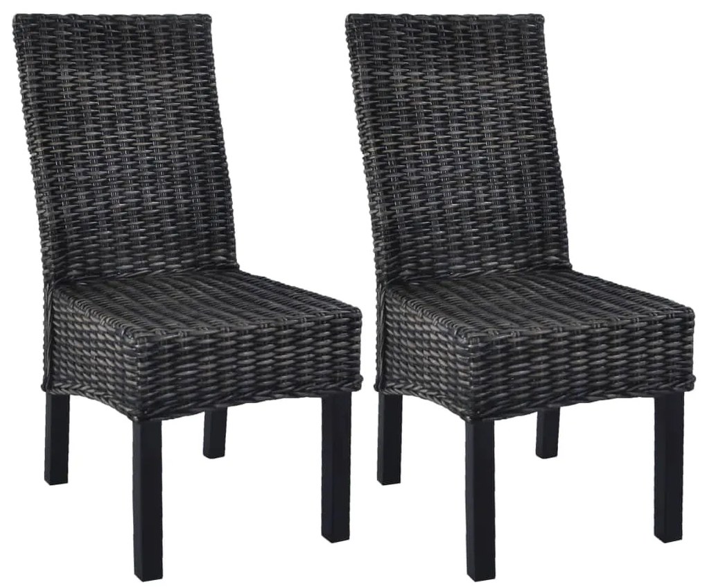 vidaXL Cadeiras de jantar 2 pcs vime Kubu preto + madeira mogno