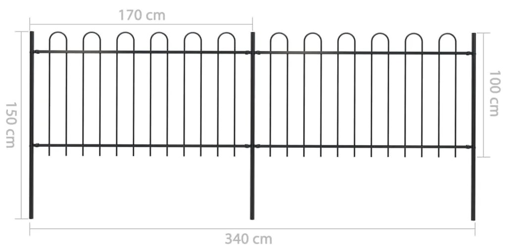 Cerca de jardim com topo em aros 3,4x1 m aço preto