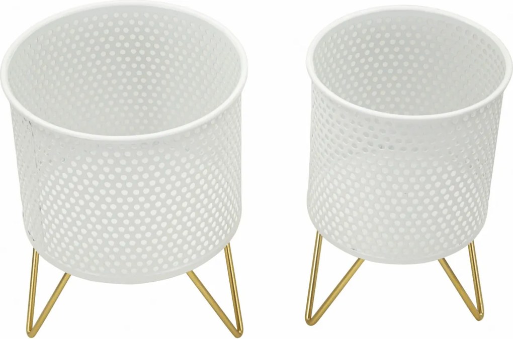 CONJUNTO DE 2 VASOS HOLDERGASPY BRANCO E DOURADO Ø 16X20-13X20 CM (PLANTAS NÃO INCLUIDAS)