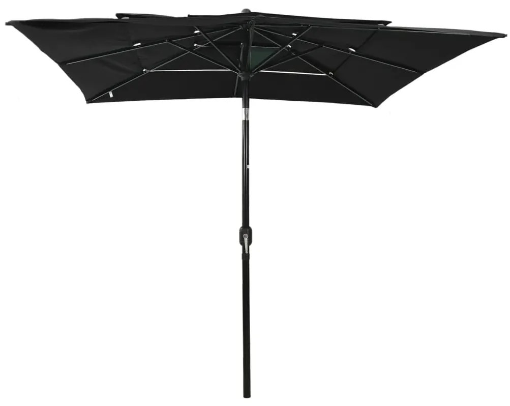 Guarda-sol de jardim 3 camadas c/ poste alumínio 2,5x2,5m preto