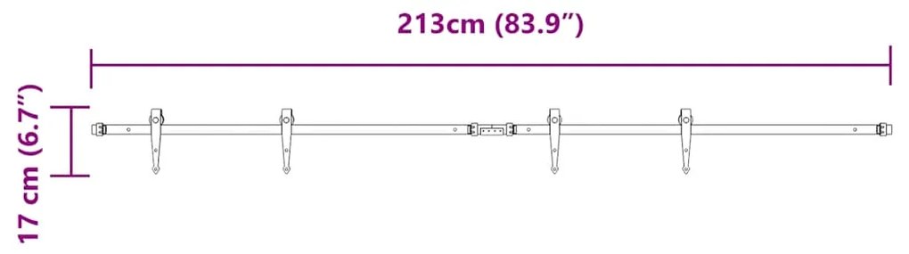 Kit para armário deslizante aço carbono 213 cm