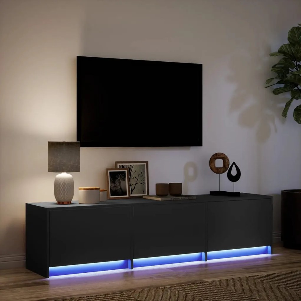 Móvel de TV com luzes LED derivados de madeira preto