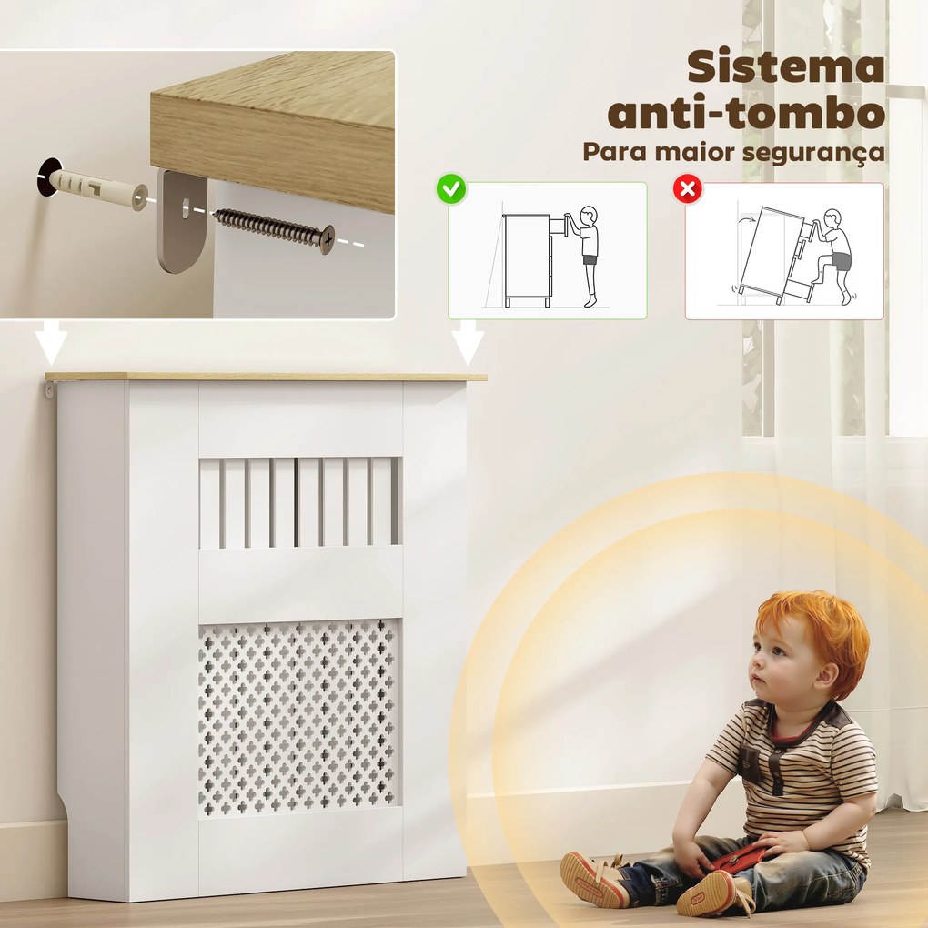 Cobertura para Radiadores Proteção Radiador de MDF 78x19x81 cm Desenho Moderno de Ripas Branco