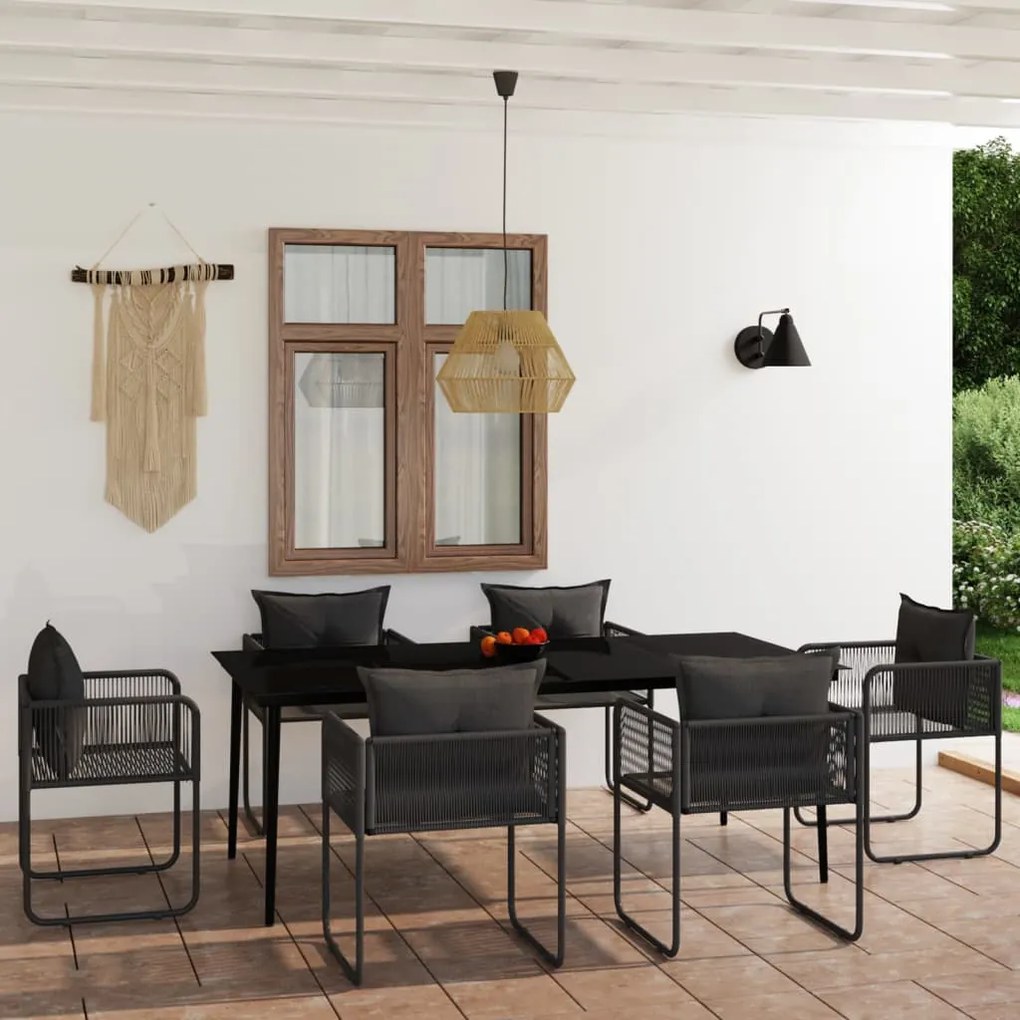 vidaXL 7 pcs conjunto de jantar para jardim preto