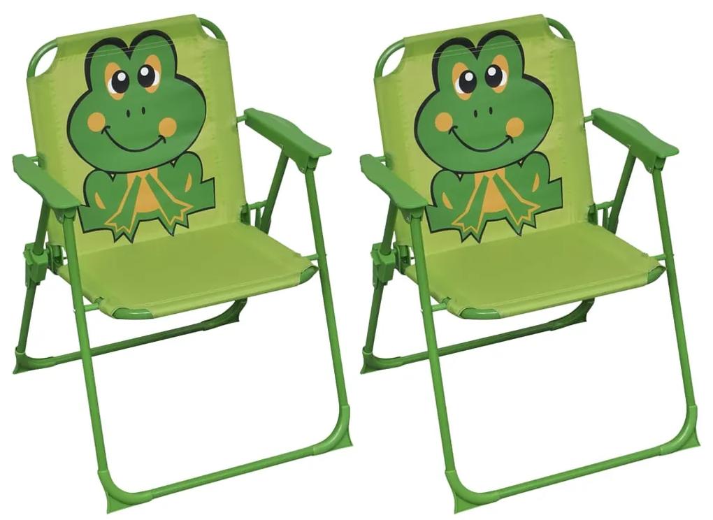 48102 vidaXL Cadeiras de jardim infantis 2 pcs tecido verde