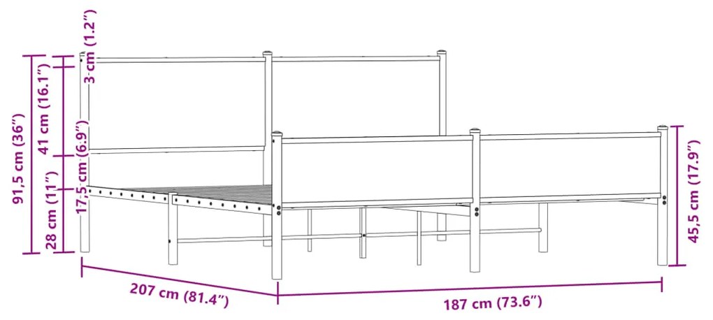 Estrutura cama sem colchão 180x200 cm metal carvalho castanho