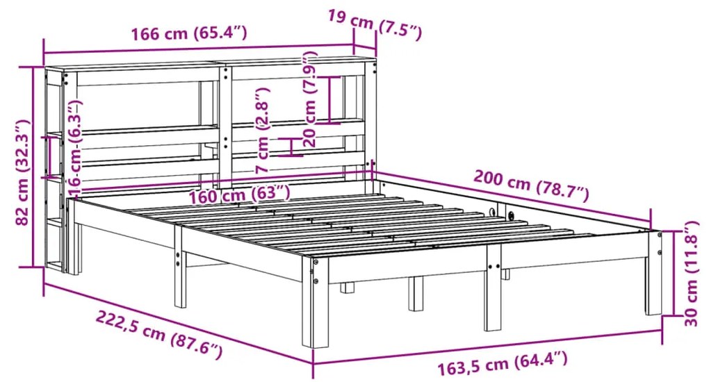 Estrutura de cama com cabeceira 160x200 cm pinho maciço branco