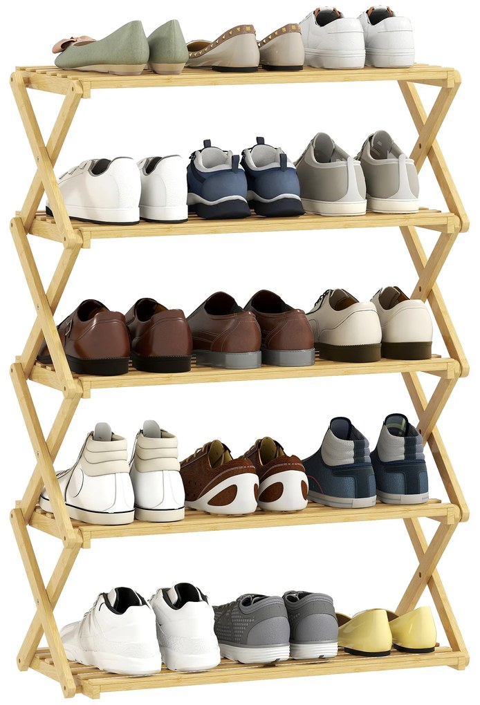 Sapateira Estreita de Bambu Dobrável de 5 Níveis para Entrada Corredor Quarto 60x29x88 cm Madeira