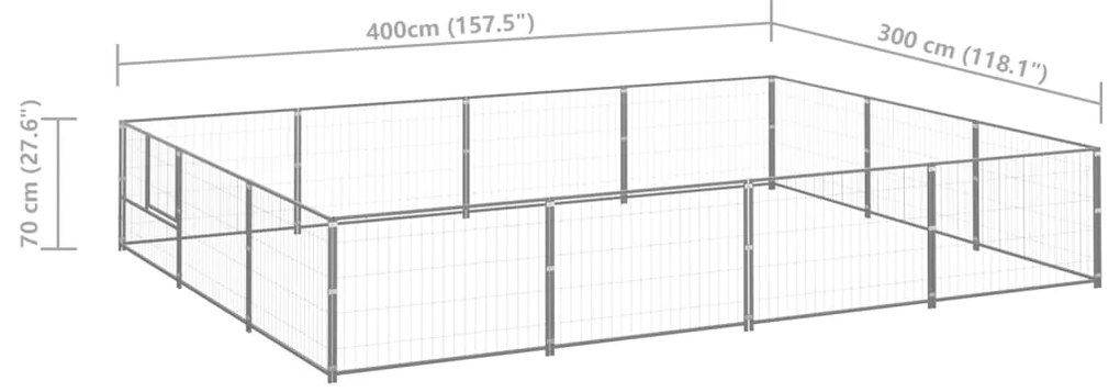 Canil para cães 12 m² aço prateado