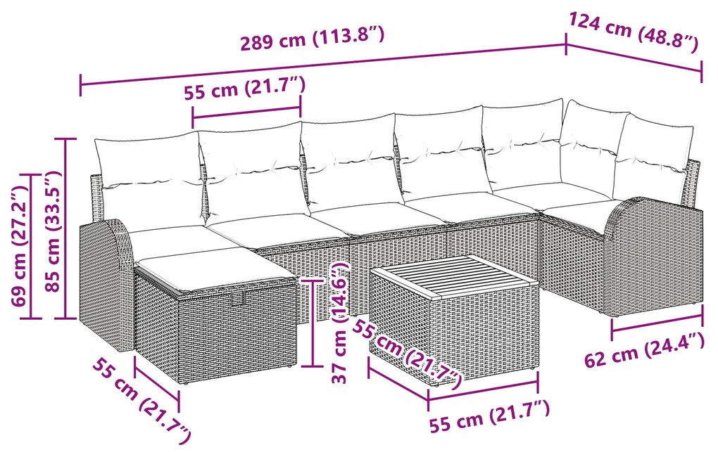 Conjunto de Sofá de Jardim 8 Peças com Almofadas Bege Rattan Polioméri