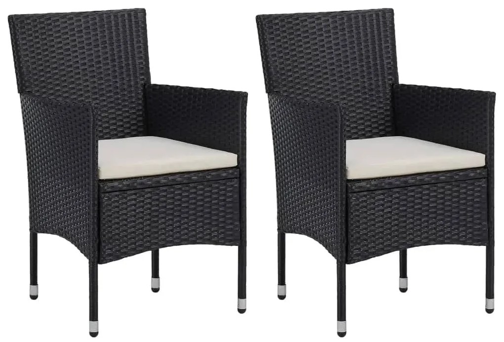 3 pcs conjunto jantar p/ jardim vime PE e madeira maciça preto