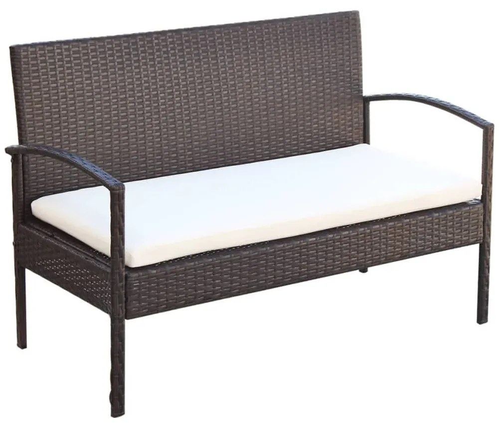 4 pcs conjunto lounge jardim c/ almofadões vime PE castanho