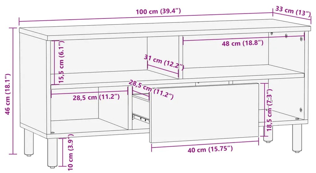Móvel de TV 100x33x46 cm derivados de madeira preto