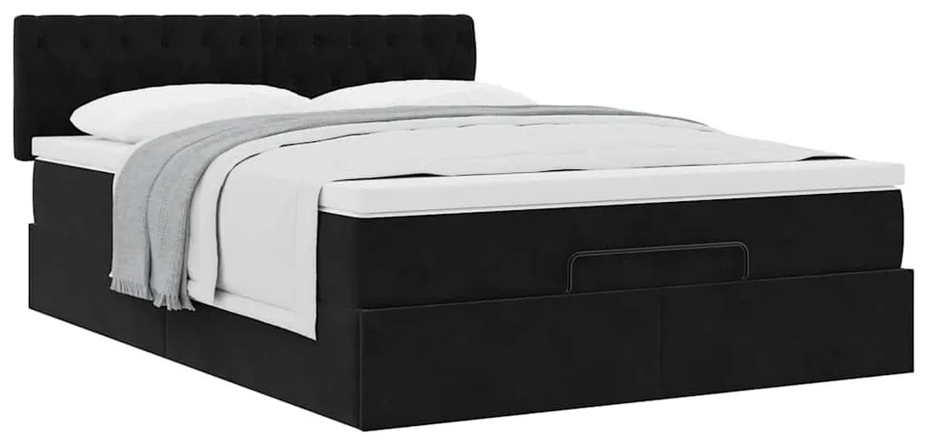 Estrutura de cama otomana com colchão 140x200 cm veludo preto