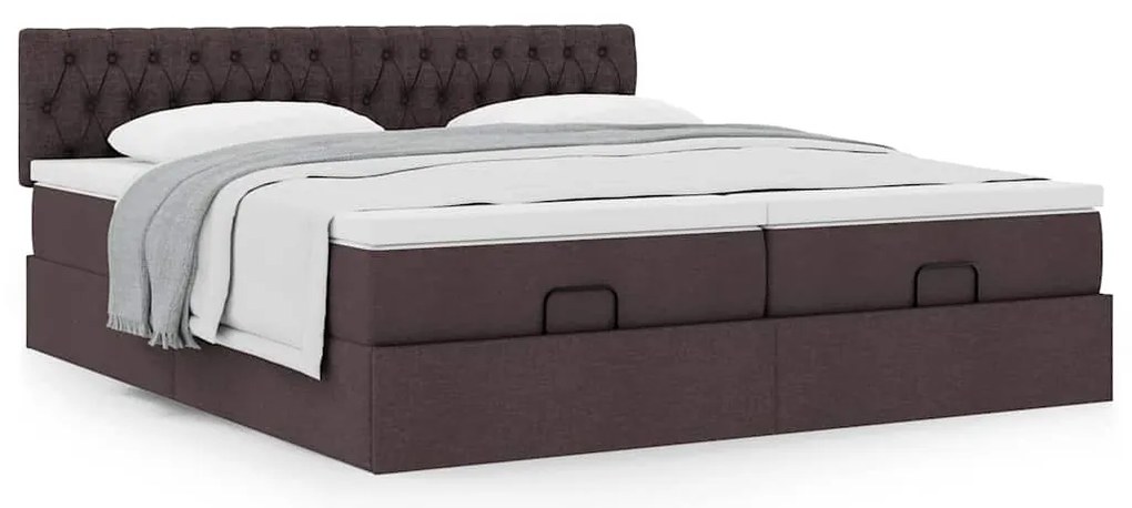 Estrutura de cama otomana com colchões tecido castanho escuro