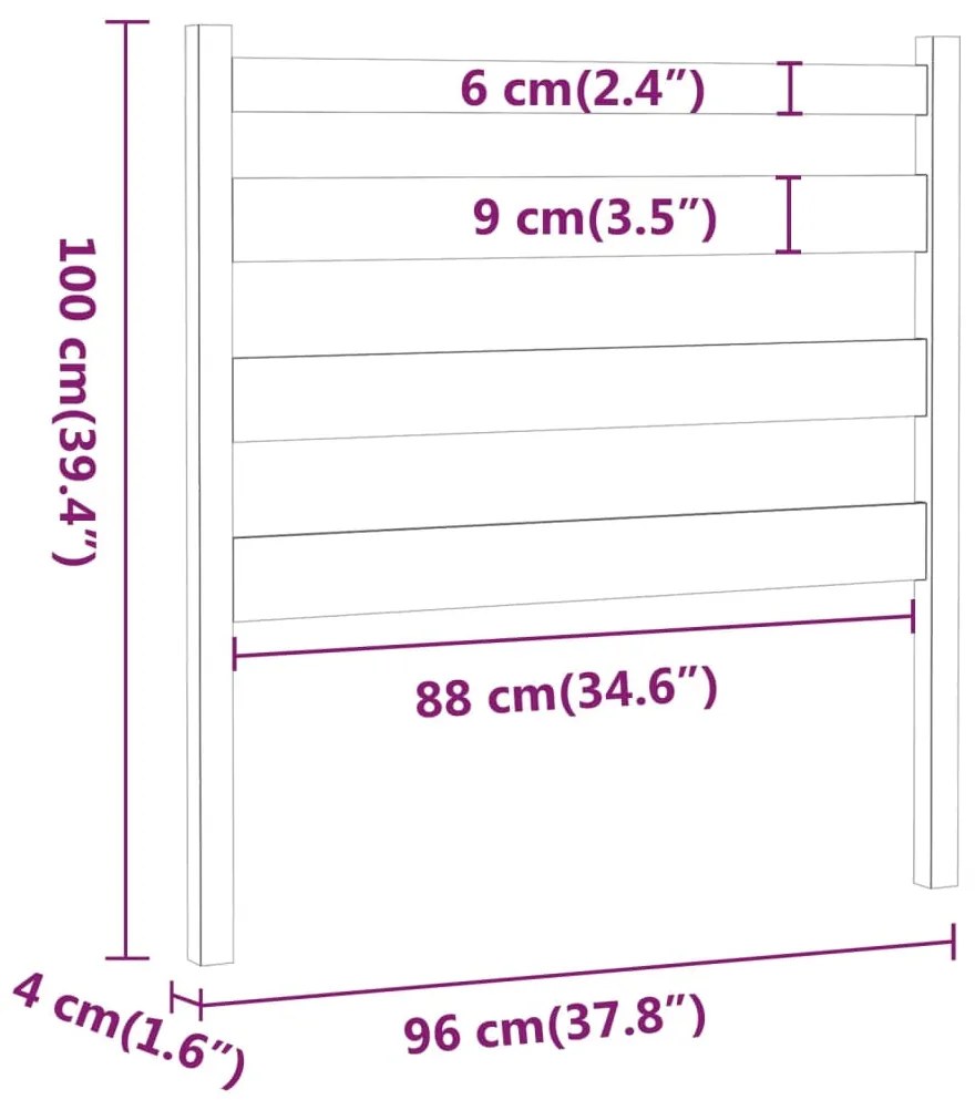 Cabeceira de cama 96x4x100 cm pinho maciço cinzento