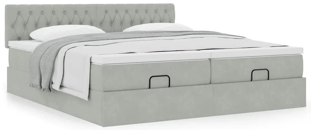 Estrutura cama otomana colchões 180x200cm veludo cinzento claro