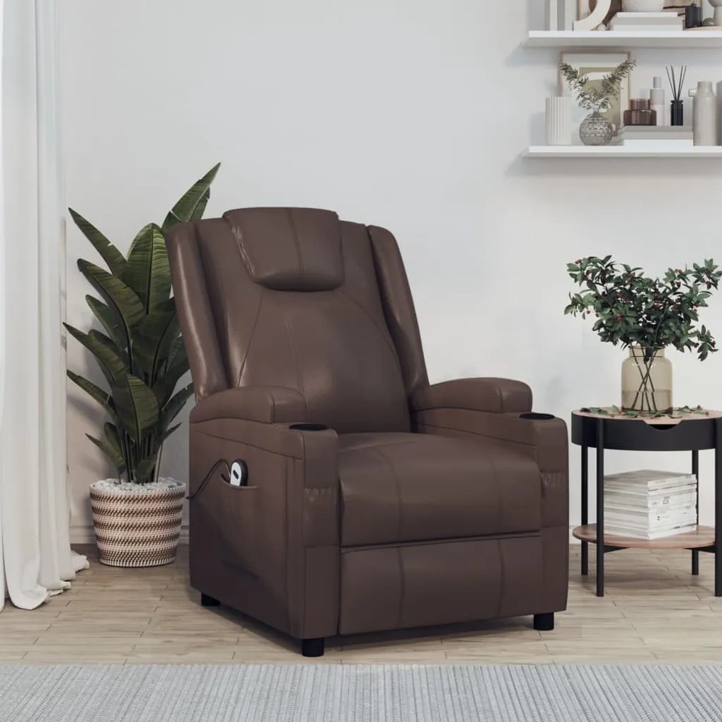 3073790 vidaXL Poltrona reclinável elétrica couro artificial castanho