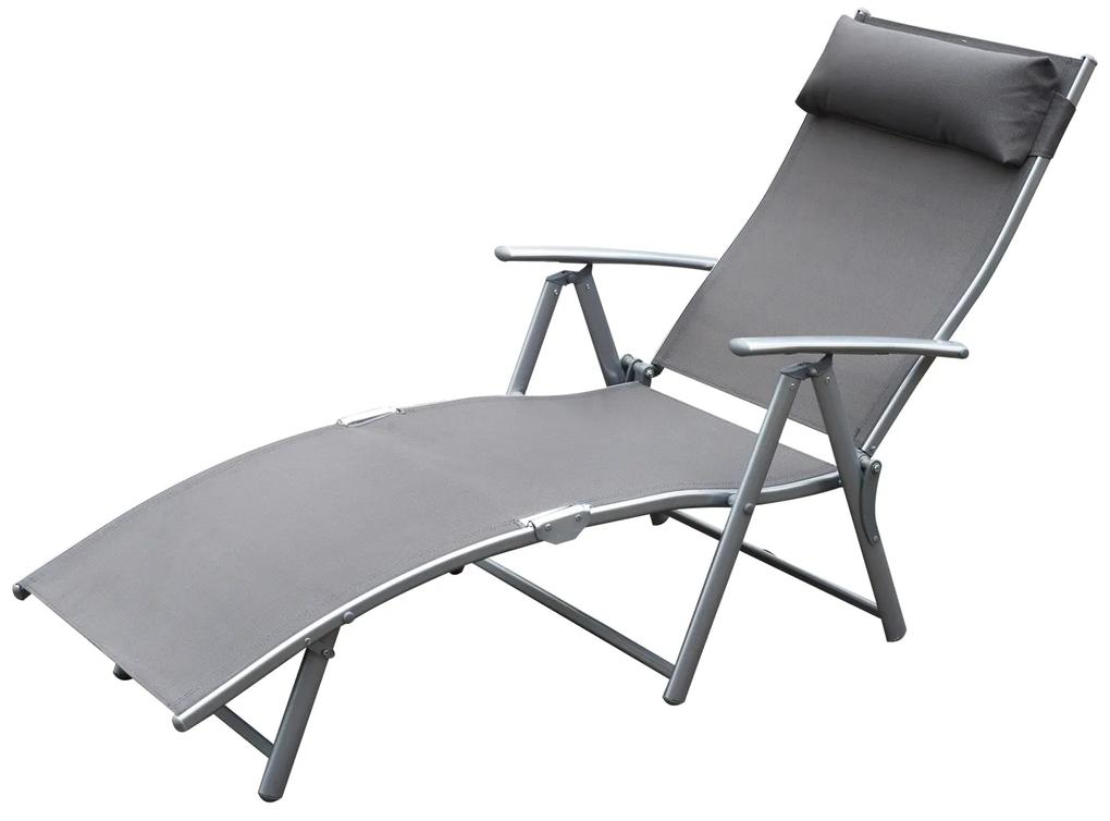 Dobrável Espreguiçadeira Encosto Ajustável para 7 Níveis com Travesseiro Resistente ao Textilene Relaxar na Piscina Exterior Terraço Camping 137x63.5x