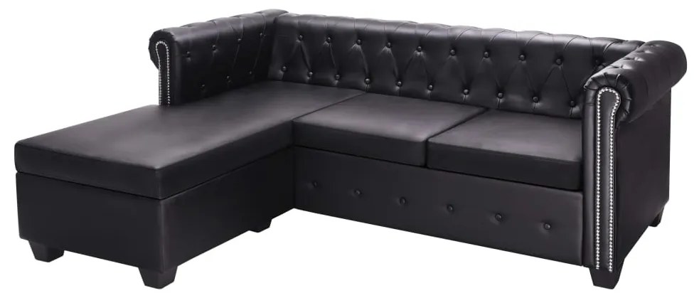 vidaXL Sofá Chesterfield em forma de L couro artificial preto