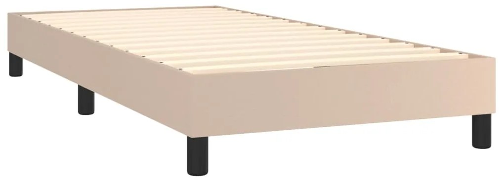 Cama box spring c/ colchão/LED 90x200cm couro artif. cappuccino