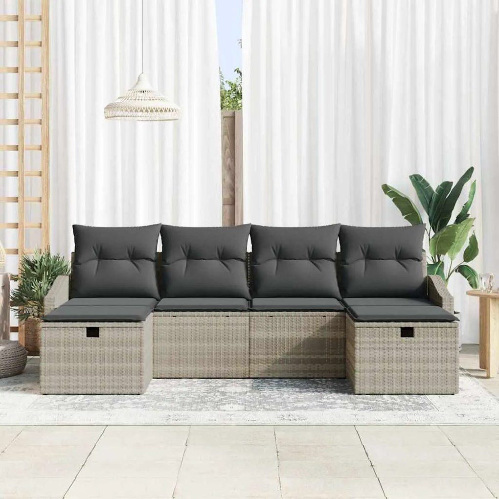 Conjunto de Sofá de Jardim com 6 Peças e Almofadas Cinza Claro em Ratt