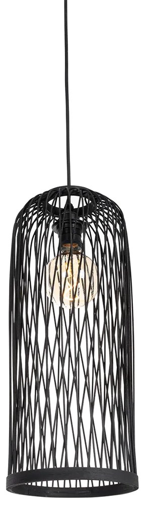 Candeeiro de teto exterior rústico preto em ráfia 3-luzes - Calamus