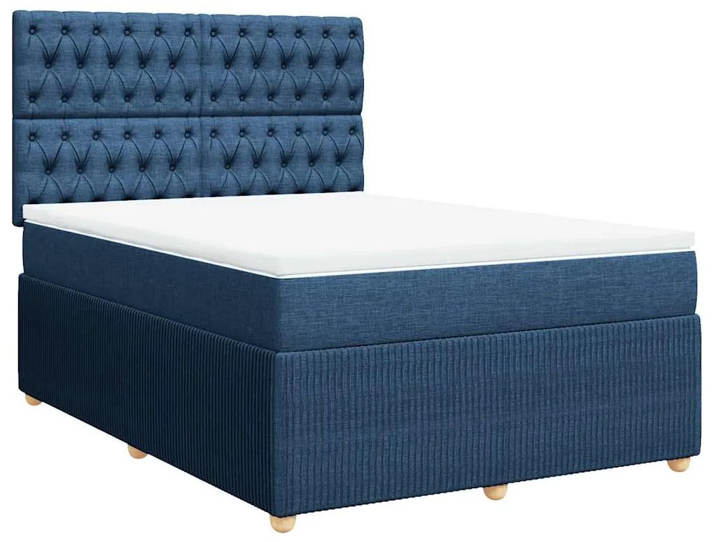 Cama com molas/colchão 160x200 cm tecido azul