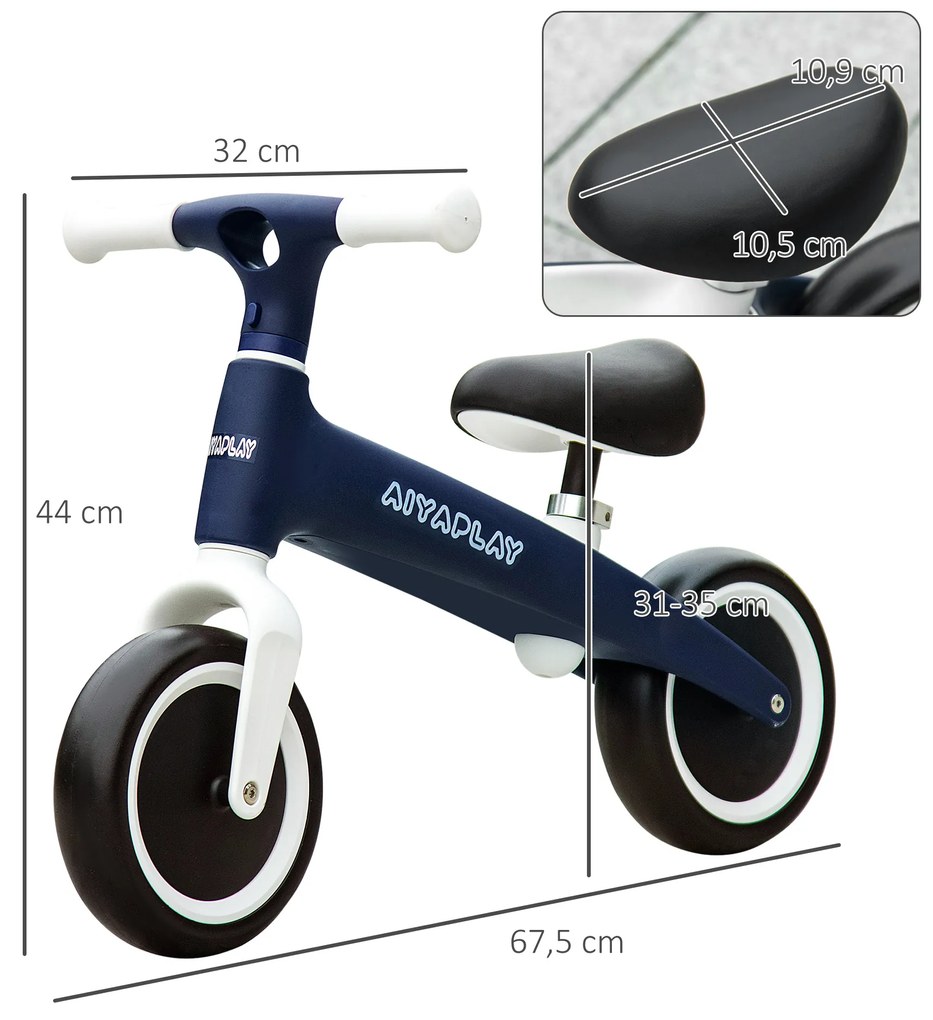 Bicicleta sem Pedais para Crianças Bicicleta de Equilíbrio com Assento Ajustável em Altura 67,5x32x44 cm Azul