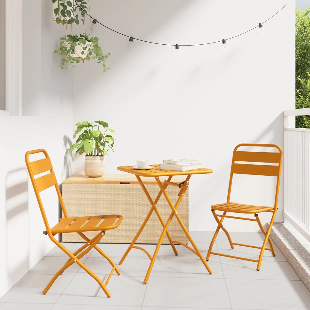 Conjunto de Bistro Dobrável 3 Peças Amarelo Mostarda em Aço
