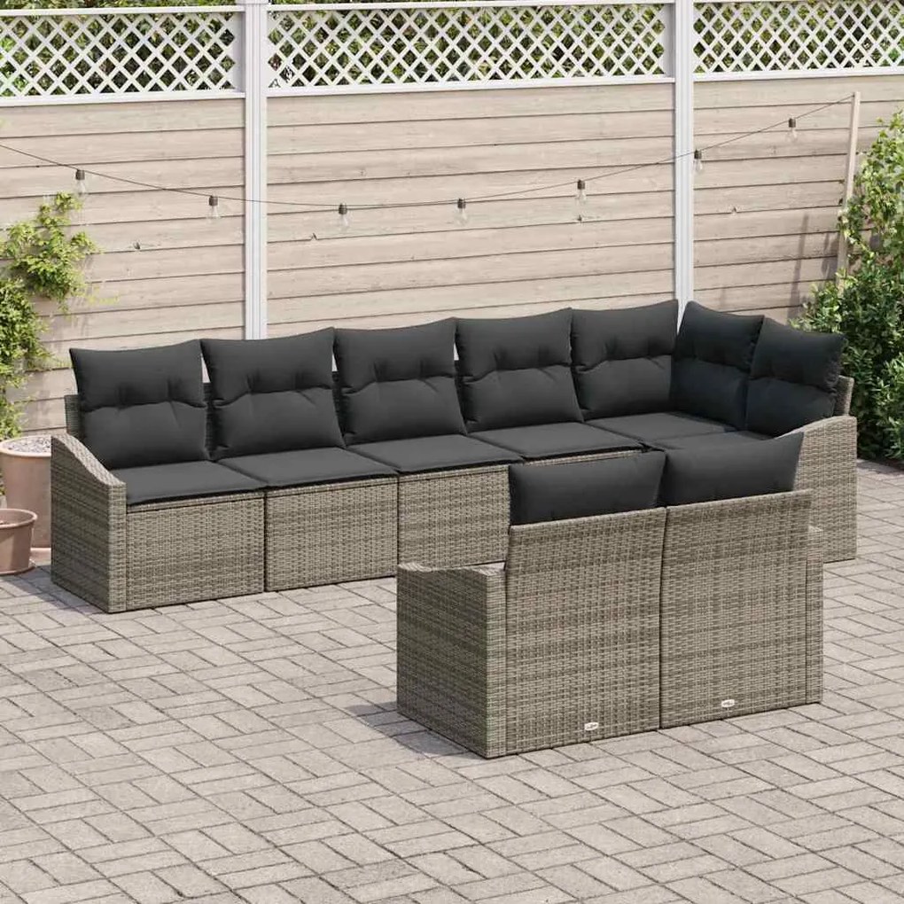 vidaXL Conjunto de Sofá de Jardim com almofada 8 pcs Cinzeto vime PE