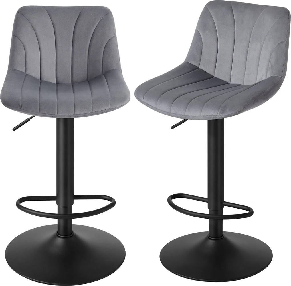 Conjunto de 2 bancos de bar, altura ajustável entre 88 e 108 cm em veludo Cinza