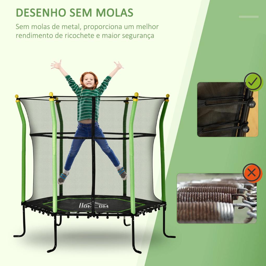 Trampolim para Crianças com Superfície de Salto Ø120 cm Rede de Segurança e Estrutura de Aço Carga 50kg Ø160x163,5 cm Verde