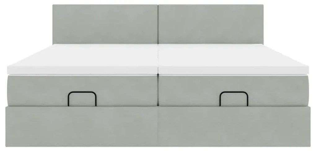 Estrutura cama otomana colchões 200x200cm veludo cinzento claro