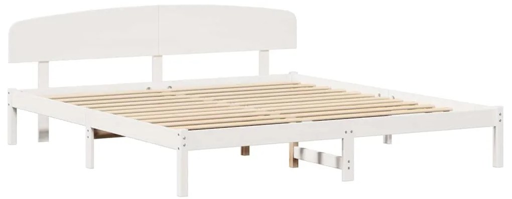 Estrado de Cama com Cabeceira Branco 200x200 cm Madeira Maciça de Pinh