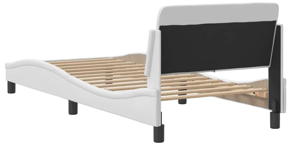 Estrutura de cama c/ cabeceira couro artificial 90x190cm branco