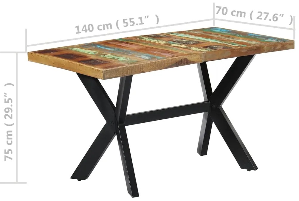 Mesa de jantar 140x70x75 cm madeira recuperada maciça