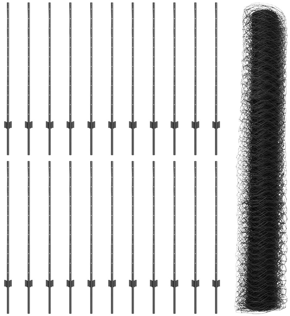 Postes de Cerca vidaXL 22 pcs U-Channel Cinza 120 cm Aço, Cerca Hexago