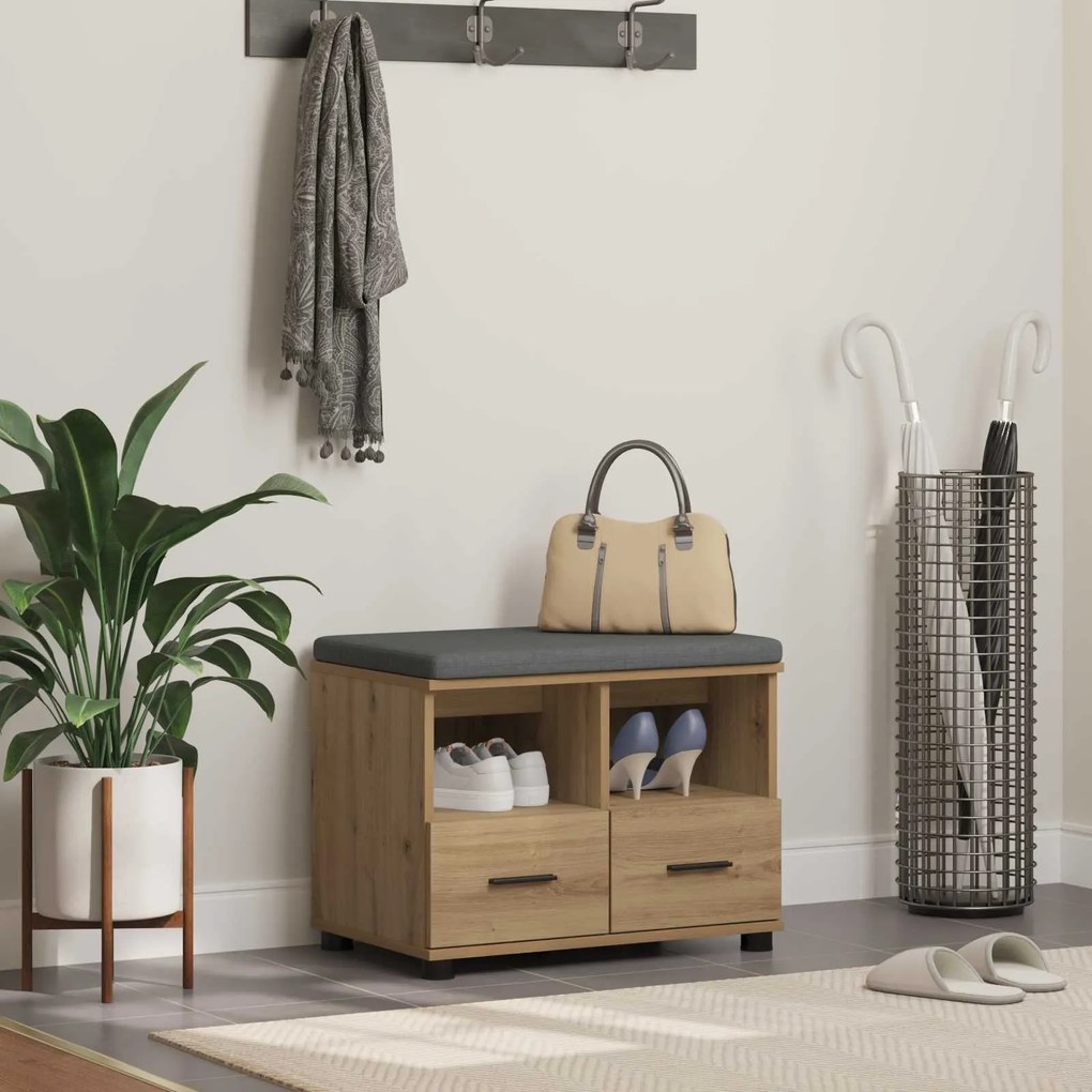 vidaXL Banco de Hall com almofada Carvalho Artesanal 60 x 38 x 46 cm