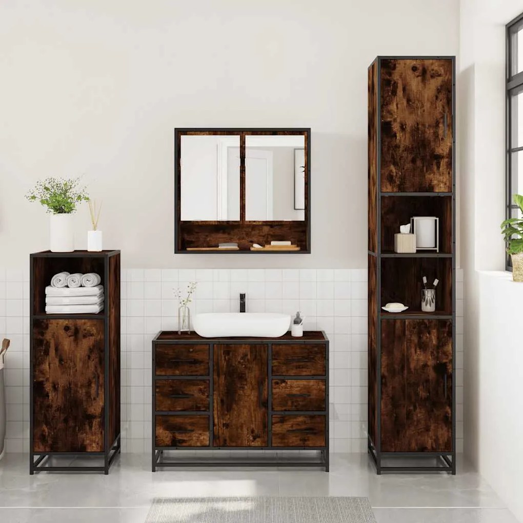 3 pcs conjunto de móveis WC madeira processada carvalho fumado