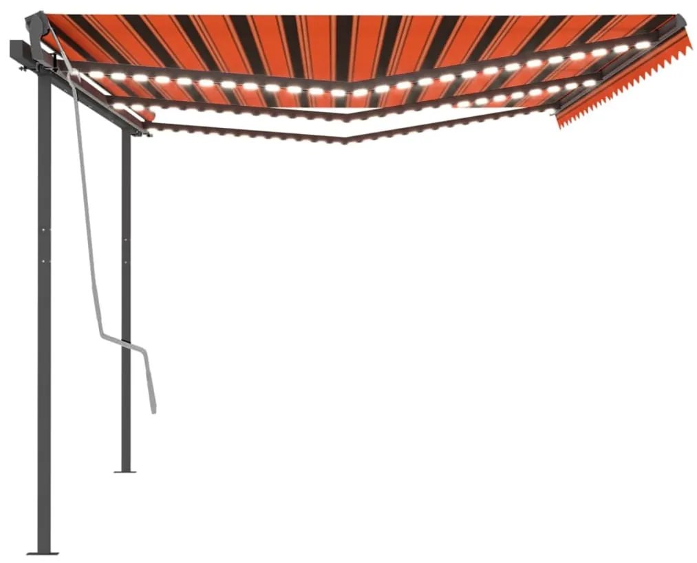 Toldo retrátil manual com LEDs 6x3,5 m laranja e castanho