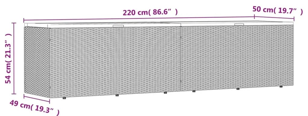 Caixa arrumação jardim 220x50x54 cm vime PE/acácia maciça cinza