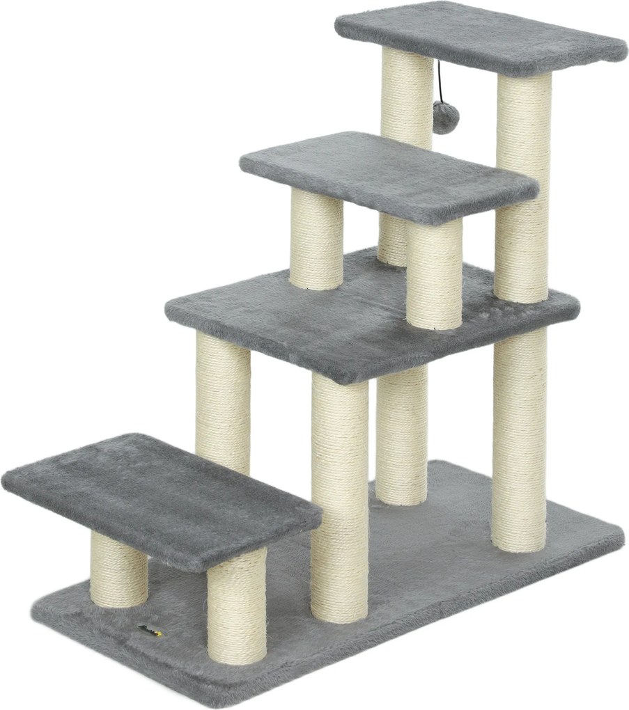 Escada ajustável para animais de estimação com 3/4 degraus, escada para gatos e cães com arranhadores de sisal, 70 x 32 x 68 cm, cinzenta